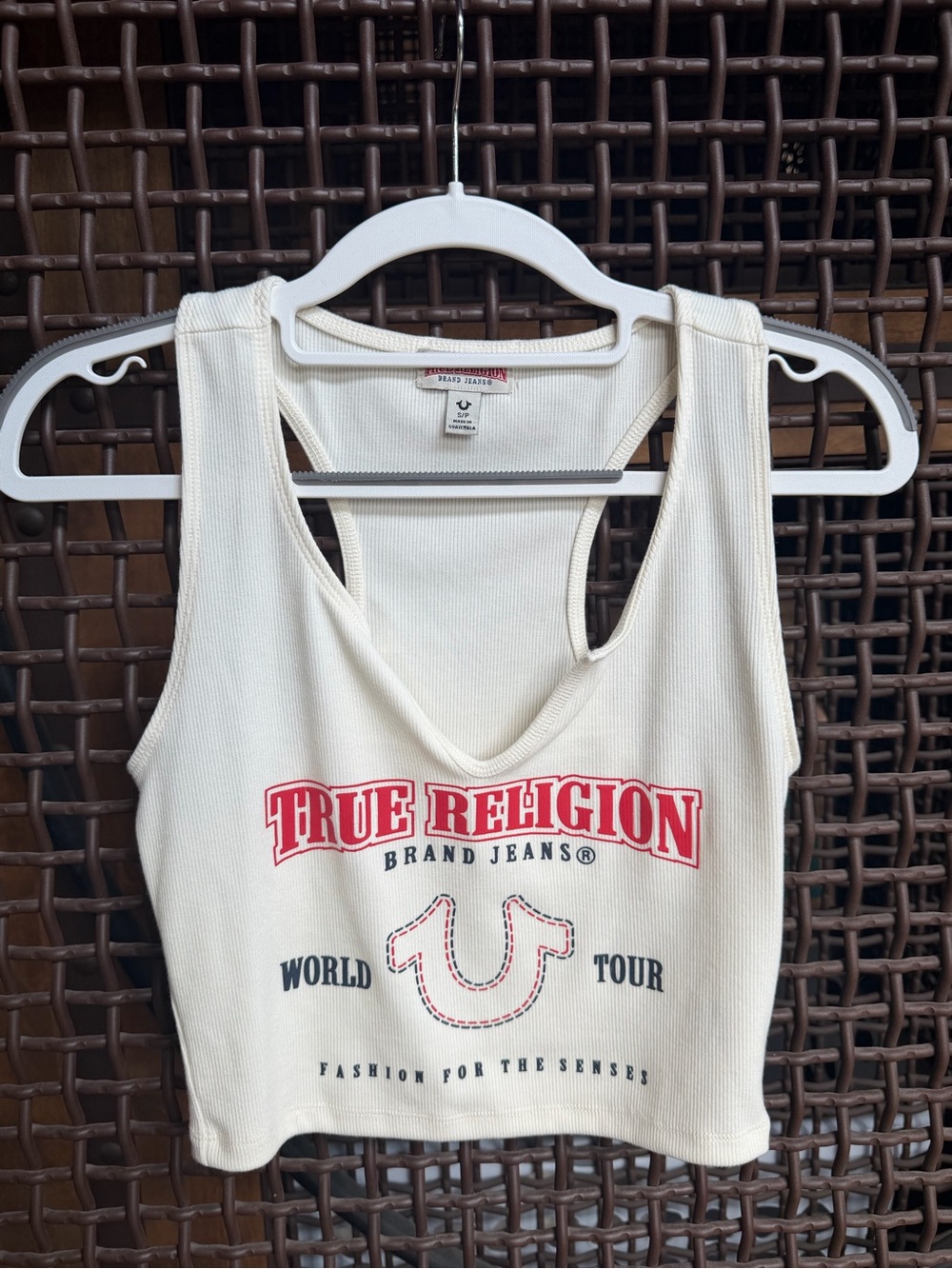 NEW True Religion World Tour Graphic Ribbed Crop Tank Top Size S